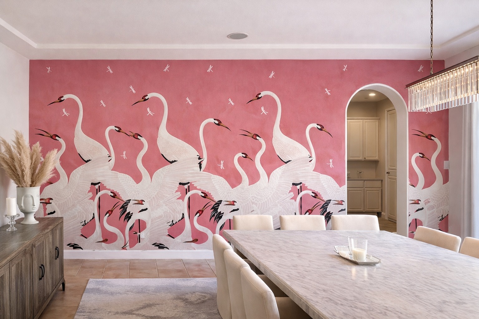 Beautiful finished room with a clean balanced untrimmed wallpaper installation